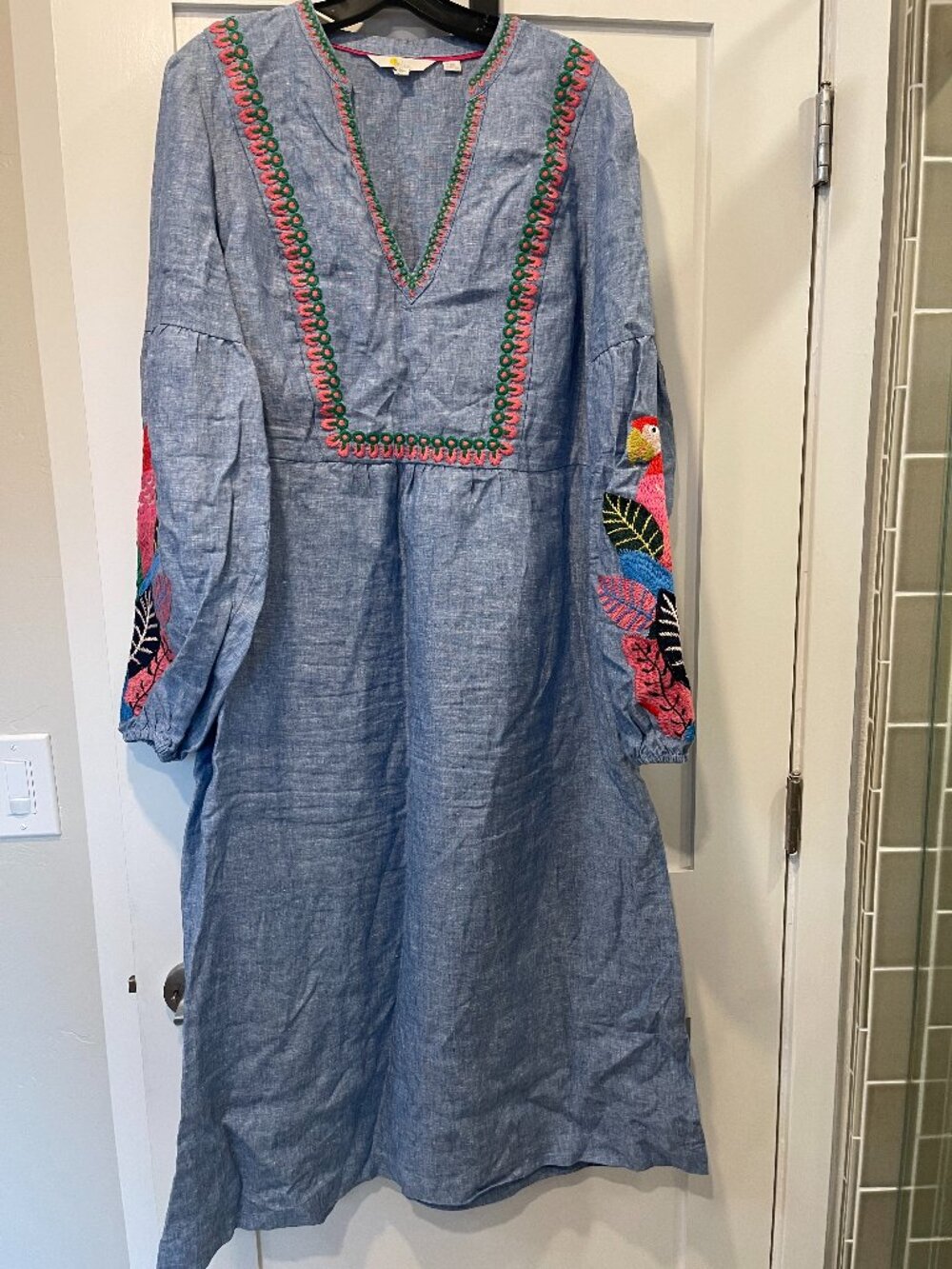 Womens Boden Tropical Bird Theme Linen Dress Sz 20/22R $248